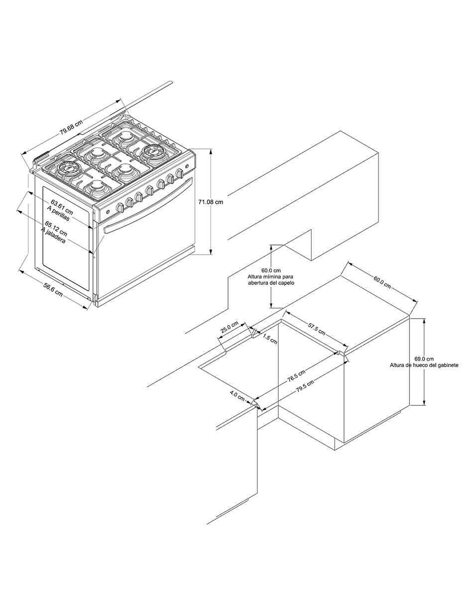 Estufa empotrable gas lp 79.68 cm ABR7140G de 6 quemadores 14