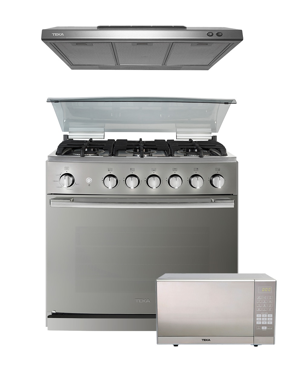 Combo estufa empotrable a Gas natural/lp Estufa 79 cm; Campana 76 cm; Microondas 51.3 cm EMGG8660+MWG11X+TMX76 de 6 quemadores + Campana 1