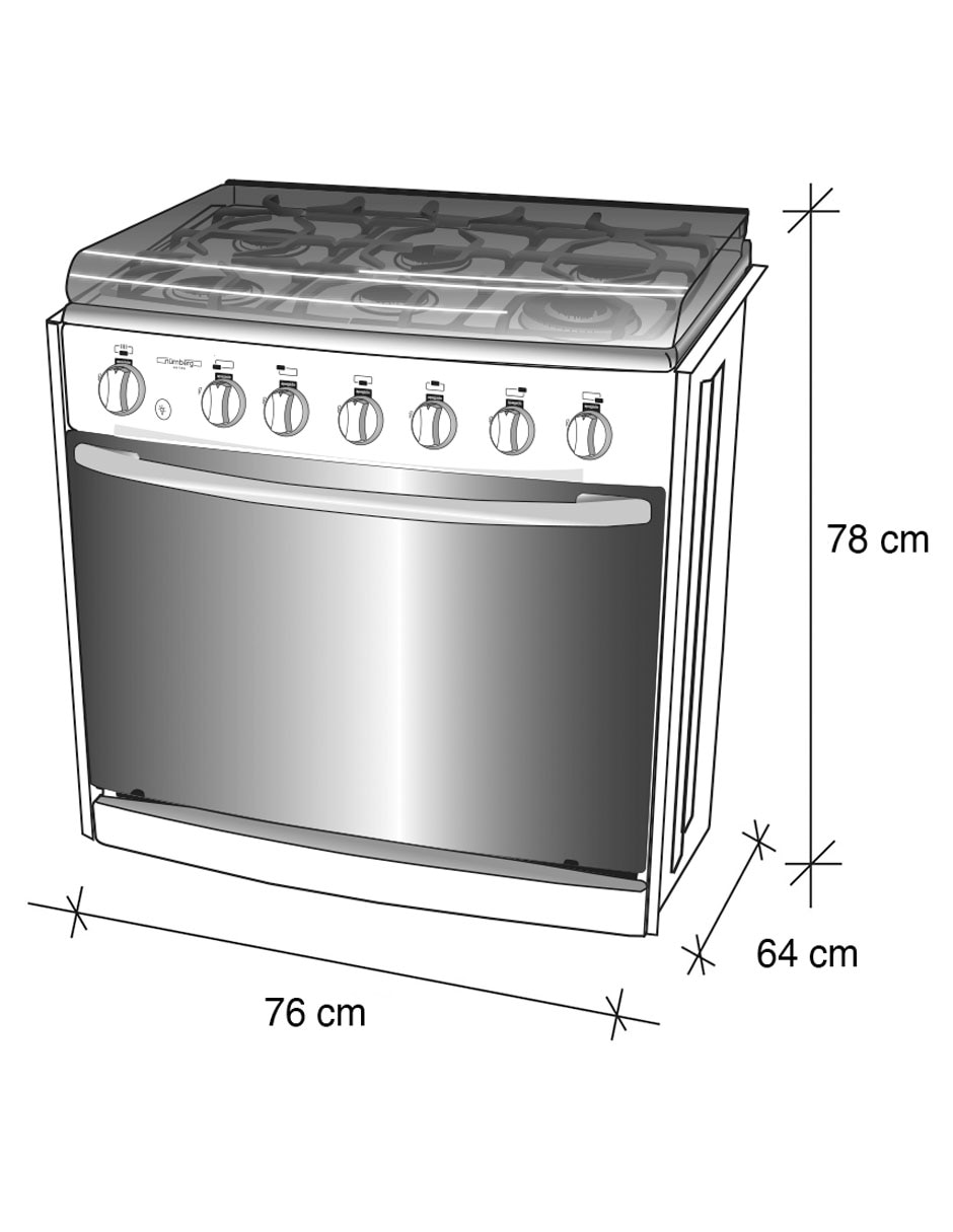 Estufa empotrable a gas natural/lp 76 cm EE-6131 PD PRAGA de 6 quemadores 6