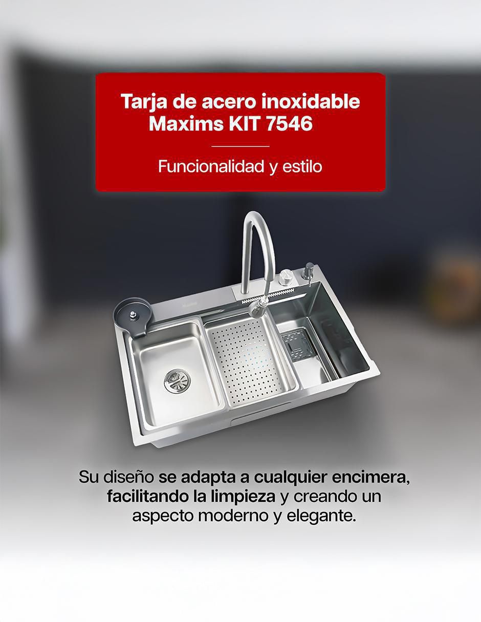 Fregadero de acero inoxidable Maxims con escurridor derecho tarja kit maxims