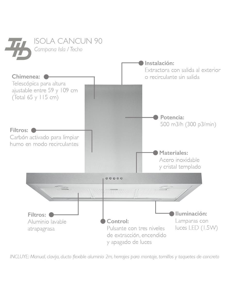 Campana de isla Isola Cancun 90 de acero inoxidable 4