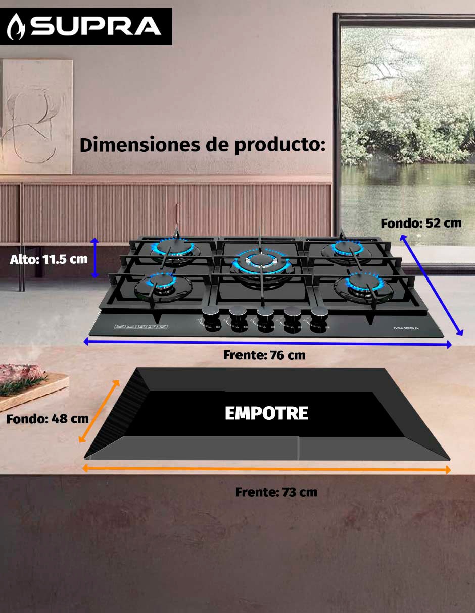 Parrilla a gas lp empotrable 12