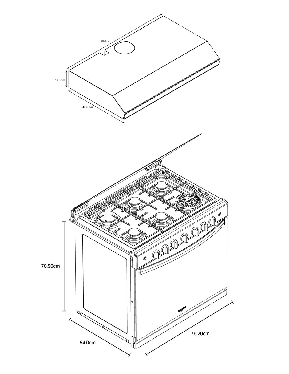 Combo estufa empotrable a Gas LP 76 cm CWER3100D-HH de 6 quemadores+Campana 6