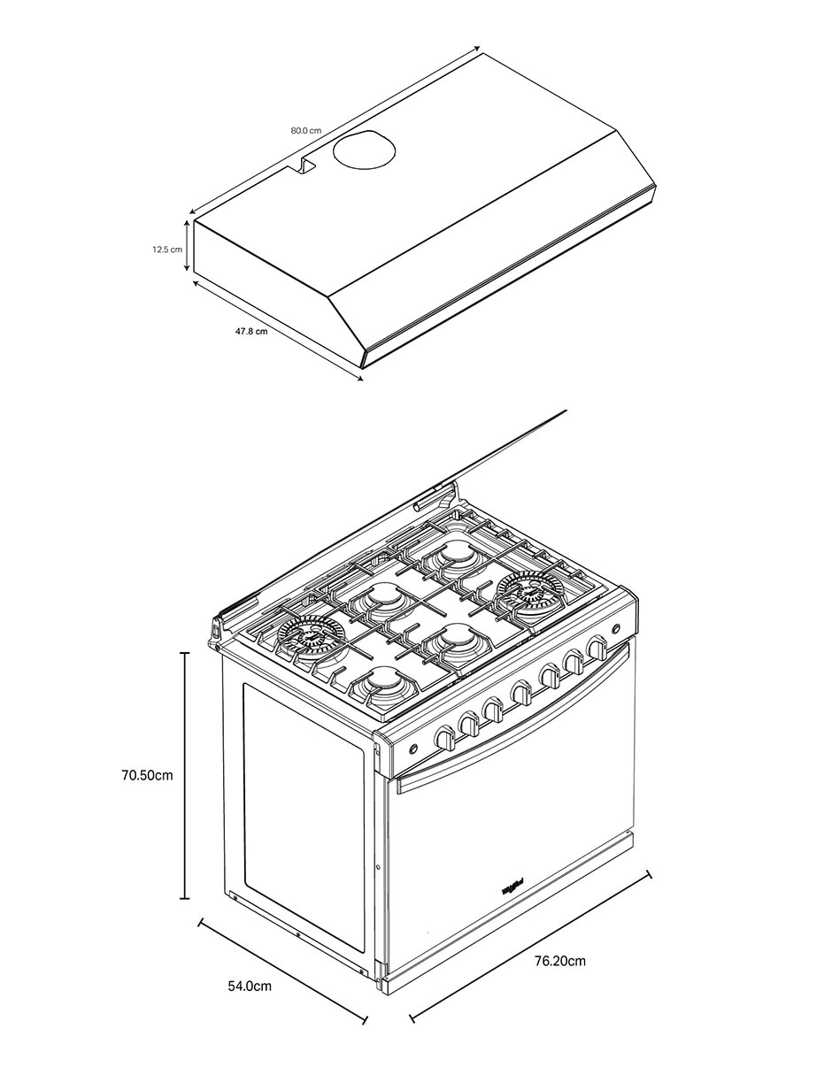Combo estufa empotrable a gas LP 76.20 cm CWER5000S-HH de 6 quemadores 6
